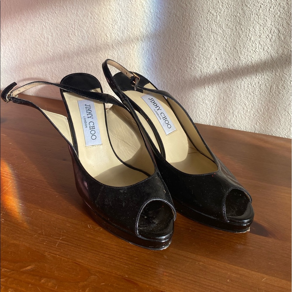 🖤✨REAL Jimmy Choo Classic Black Patent Peep Toe Pump✨🖤